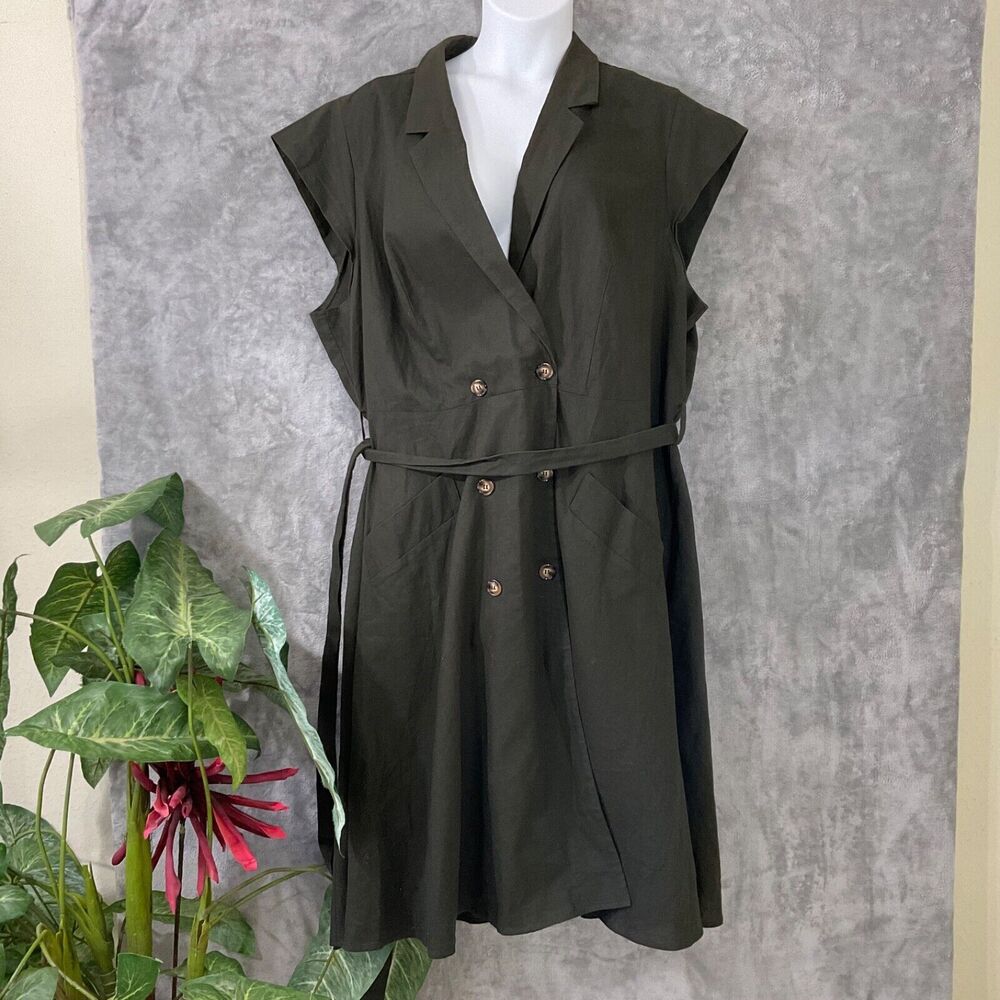 City Chic midi belted Dress Fit&Flare Pockets Linen Blend  Women Size XXL/24